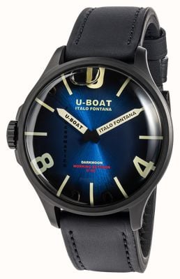 U-Boat Darkmoon Kama PVD (46.5mm) Photochromic Blue-Black Soleil Dial / Black Calfskin Leather Strap Watch 3341