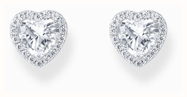 Thomas Sabo Heart Shape Halo Design White Zirconia Sterling Silver Stud Earrings H2305-051-14