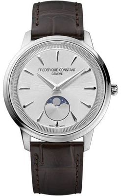 Frederique Constant Classics Moneta Moonphase (37mm) Silver Sunray Dial / Brown Leather Strap FC-206S3S6