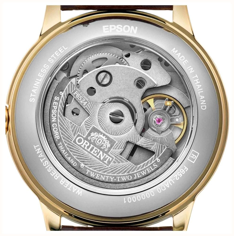 Orient Men's 36mm Automatic Dress Watch White Dial Gold-Tone Stainless Steel Case Brown Leather Strap RA-BB0101S30B - alternate view 3