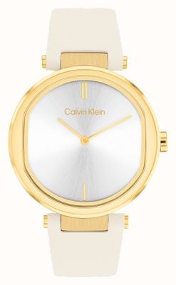 Calvin Klein Women's Sensation | Silver Dial | White Leather Strap 25200254