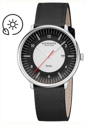 Mondaine Doppio Solar (41mm) Black & Off-White Dial / Black Vegan Grape Leather Strap MLE.41920.LBV