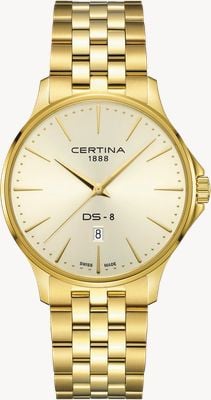 Certina DS-8 Gent (40mm) Gold Dial / Gold PVD Stainless Steel Bracelet C0454103336100