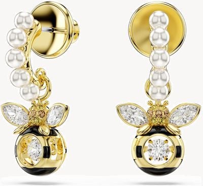 Swarovski Idyllia drop earrings Crystal pearl, Mixed cuts, Bee, Multicoloured, Gold-tone plated 5742678