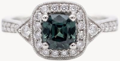 Bass Jewellery Platinum Diamond And Teal Sapphire Art Deco Style Ring J34010