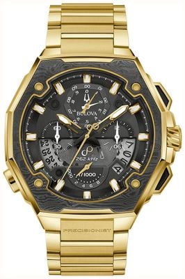 Bulova Series X (45mm) Black Chronograph Dial / Gold-Tone Stainless Steel Bracelet 98B429