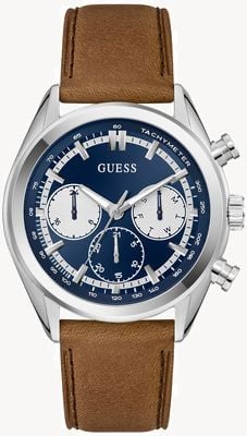 Guess DAWSON Multifunction (44mm) Blue Sunray Dial / Brown Leather Strap GW0972G1