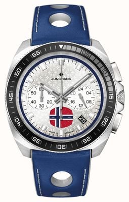 Junghans 1972 Chronoscope FIS Trondheim Limited Edition (43.3mm) Silver Dial / Blue & Red Leather Straps 41/4563.00