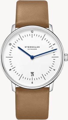 STERNGLAS Naos Quartz (38mm) White Dial / Premium Brown Leather Strap S01-NA44-PR01