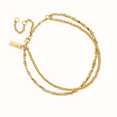 ChloBo In Bloom MINI CUTE and Aventurine Anklet - Gold Plated GANAMC