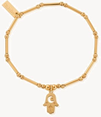 ChloBo Dainty Moon Cut Sparkle Hamsa Gold-Plated Bracelet GBMCTN3375