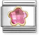 Nomination Classic Pink Cubic Zirconia Flower 18ct Gold Charm 030615/043