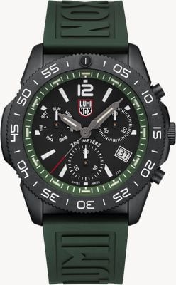 Luminox Pacific Diver Chronograph 3140 Series - Forest Green (44mm) Black Dial / Green EPDM Cut-to-fit Strap Watch XS.3147