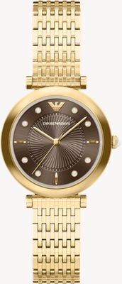 Emporio Armani Three-Hand Crystal Quartz (32mm) Brown Sunray Dial / Gold PVD Stainless Steel Bracelet AR11810