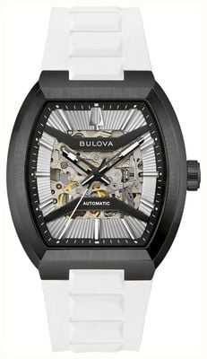 Bulova Maquina Automatic (40mm) Black Skeleton Dial / White Rubber Strap 98A345
