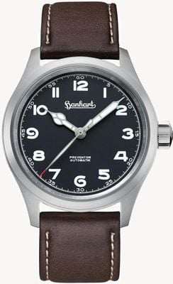 Hanhart PIONEER Preventor HD12™ (39mm) Black Dial / Dark Brown Leather Strap - M 792.810-7110
