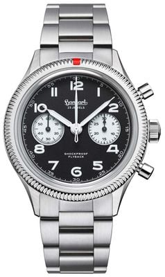 Hanhart 417 ES Flyback Reverse Panda (42mm) Black Dial / Stainless Steel Bracelet H721.211-6428