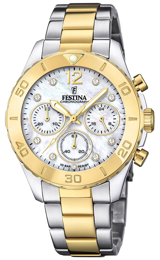 Festina F20604/1 Ladies Gold-Plated Chrono Watch W/Bracelet