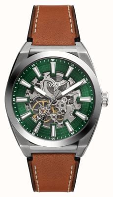 Fossil Men's Everett Automatic (42mm) Green Open Heart Dial / Brown Leather Strap ME3261