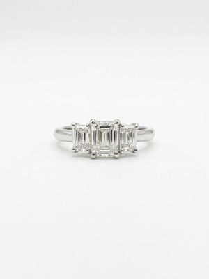 1.03ct Emerald Natural Diamond Platinum Trilogy Ring J7378