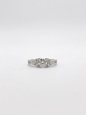 Pear & Round Brilliant Natural Diamond 18ct White Gold Trilogy Ring JM7649