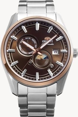 Orient Stretto Sun & Moon Automatic (41.5mm) Brown Dial / Stainless Steel Bracelet RA-AK0313Y30B