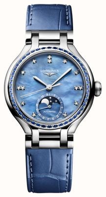 LONGINES PrimaLuna Moonphase Blue Sapphire (34mm) Blue Mother-of-Pearl Dial / Blue Alligator Leather Strap L81260972