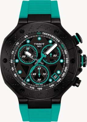 Tissot T-Race Quartz Chronograph (45mm) Black Dial / Green Silicone Strap T1414173705101