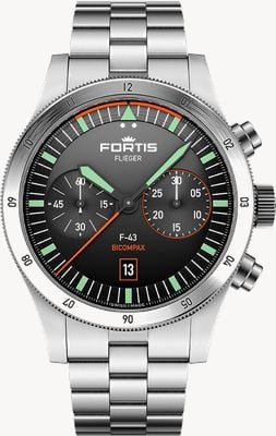 FORTIS Flieger F-43 Bicompax Original (43mm) Stainless Steel Block Bracelet F4240004