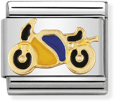 Nomination Classic Motorbike 18ct Gold & Steel Enamel Charm 030203/40