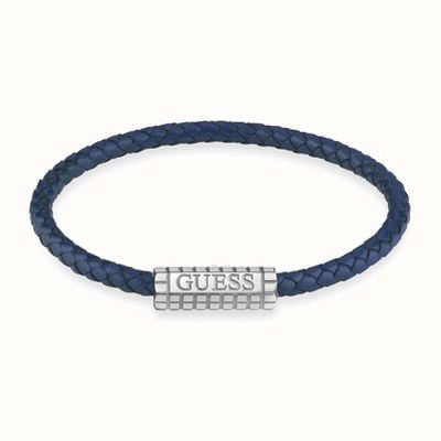 Guess Men's Blue Vintage Leather Stainless Steel Bracelet JUMB02141JWSTJBL