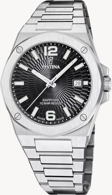 Festina Swiss Made Vallée Quartz (42mm) Black Dial / Stainless Steel Bracelet F22000/4