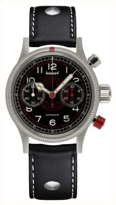Hanhart PIONEER TachyTele Automatic (40mm) Black Dial / Black Leather Rivet Strap - M 712.210-0010