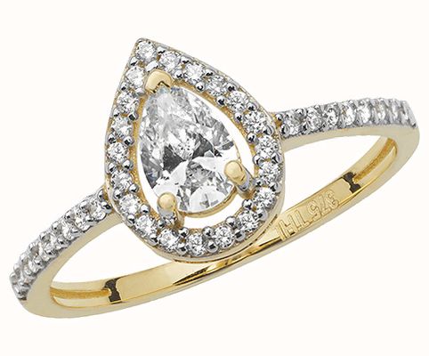 James Moore TH 9ct Yellow Gold CZ Pear Halo Ring SIZE L RN906/L
