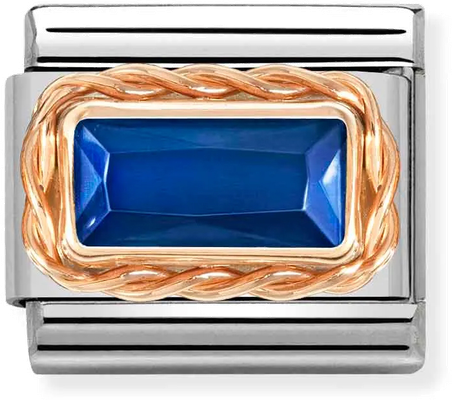 Nomination Classic FACETED BAGUETTE WITH RICH SETTING in steel and 9ct gold BLUE Charm 430604/007