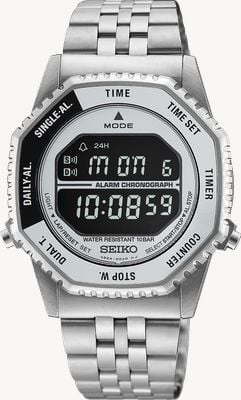 Seiko Digital Quartz Multifunction 'Rotocall' (37mm) Black & White / Stainless Steel Bracelet HFL002P1