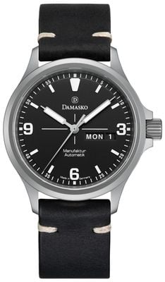 Damasko DK36/2 Three-Hand Day/Date Manufacture Automatic (40mm) Black Dial / Black Leather Strap DK36/2 BLACK-VINTAGE BLACK LEATHER