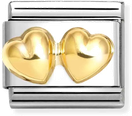 Nomination Classic Raised Double Heart 18ct Gold & Steel Charm 030116/23