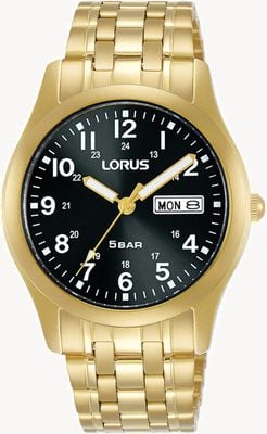 Lorus Classic Day/Date (38mm) Black Sunray Dial / Gold PVD Stainless Steel RXN76DX9