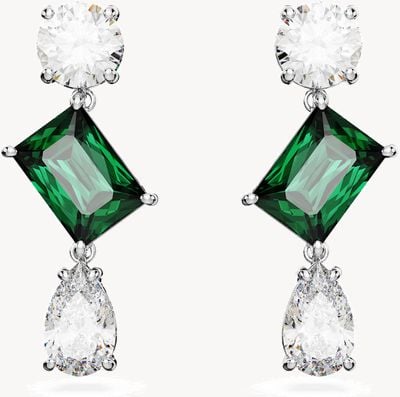 Swarovski Mesmera Drop Earrings Rhodium Plated Green and White Crystals 5665878