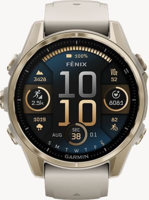 Garmin Fenix 8 43mm AMOLED Sapphire Premium Multisport GPS Smartwatch Gold with Fog Silicone 010-02903-11