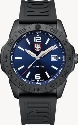 Luminox Pacific Diver: Black Steel - 3120 Series (44mm) Blue Sunray Dial / Black EPDM Cut-to-Fit Strap XS.3123.B