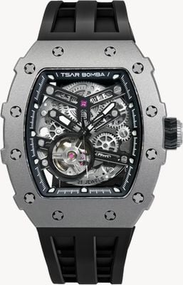 TSAR BOMBA Elemental Series Titanium Automatic (43.5mm) Black Skeleton Dial / Black Silicone Strap TB8208T-01