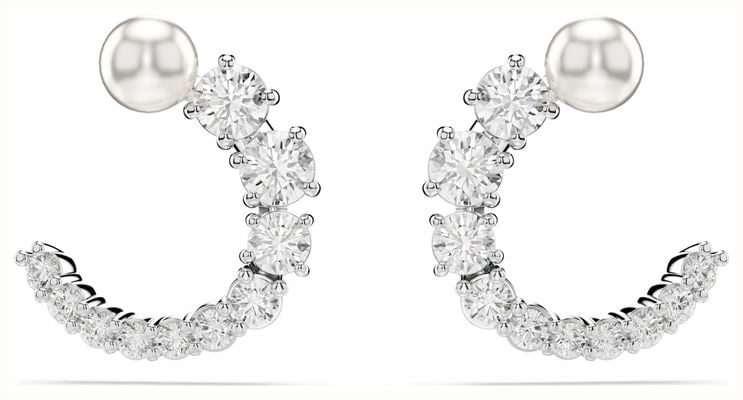 Swarovski Matrix Hoop Stud Earrings Crystal Pearl White Crystals Rhodium Plated 5692260