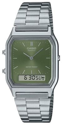 Casio Vintage (29.8mm) Green Hybrid Dial / Stainless Steel Bracelet AQ-230A-3AMQYES