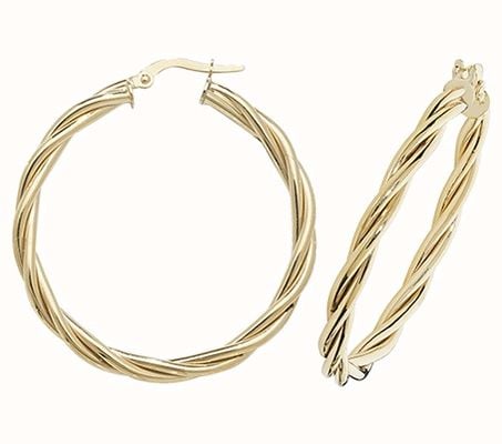 James Moore TH 9k Yellow Gold Hoop Twist Earrings 30 mm ER1006-30