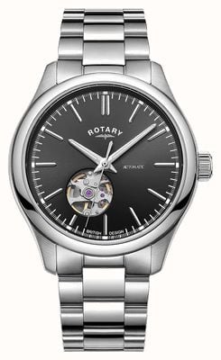 Rotary Contemporary Open-Heart Automatic (40mm) Black Sunray Dial / Stainless Steel Bracelet GB05095/04