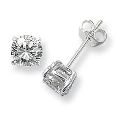 James Moore TH G5136CZ Silver Cubic Zirconia 6mm Round Stud Jewellery
