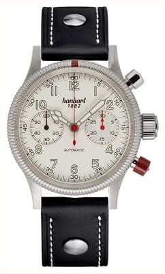 Hanhart PIONEER Mk II Automatic Chronograph (40mm) Antique White Dial / Black Leather Rivet Strap - M 716.200-0010