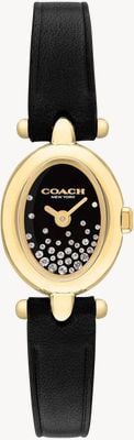 Coach Sammy Crystal Black Dial With Black Leather Strap Oval Gold Dial Ladies Watch 14504739